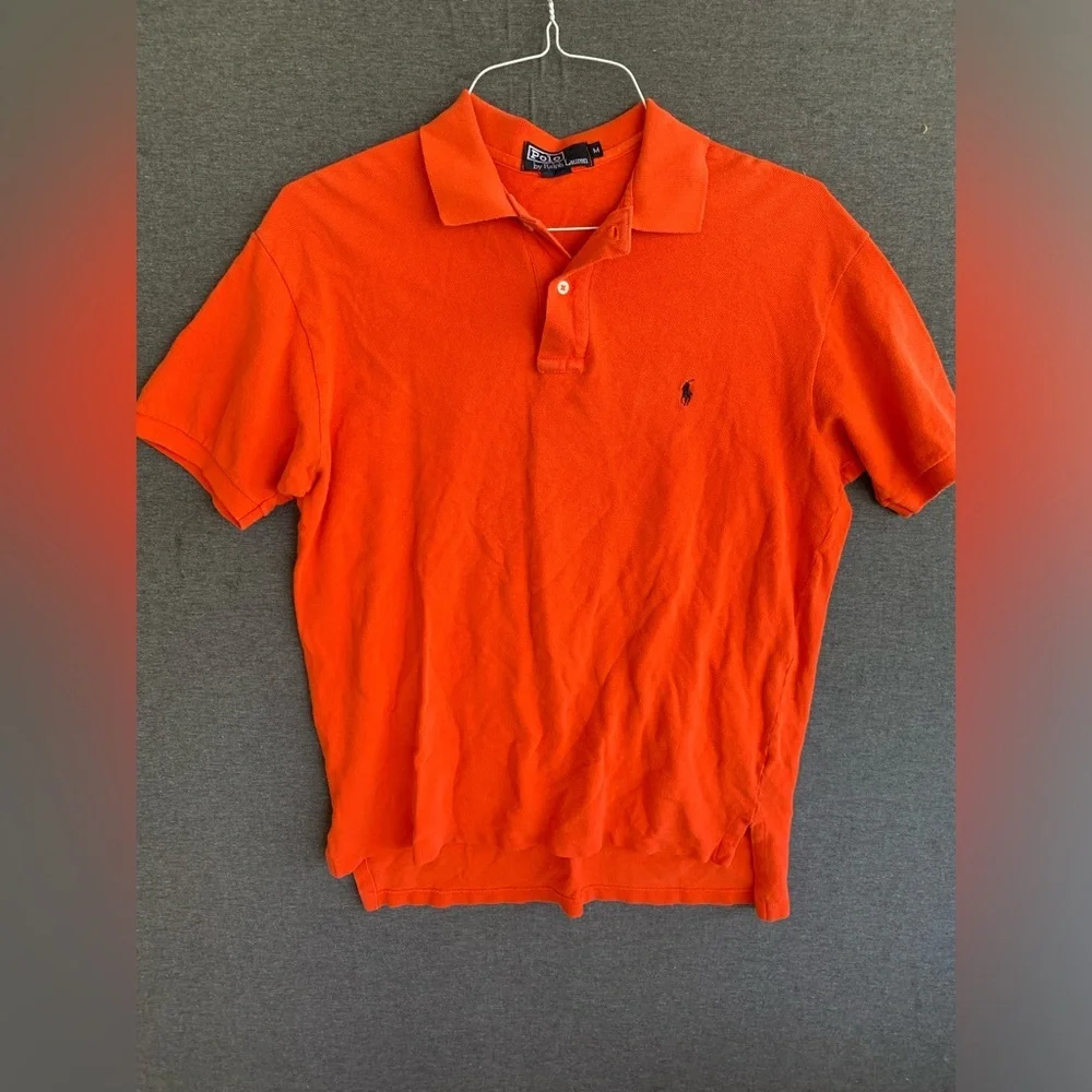 Vintage 90s Polo Ralph Lauren Shirt Men's Medium Orange 100% Cotton Made in USA